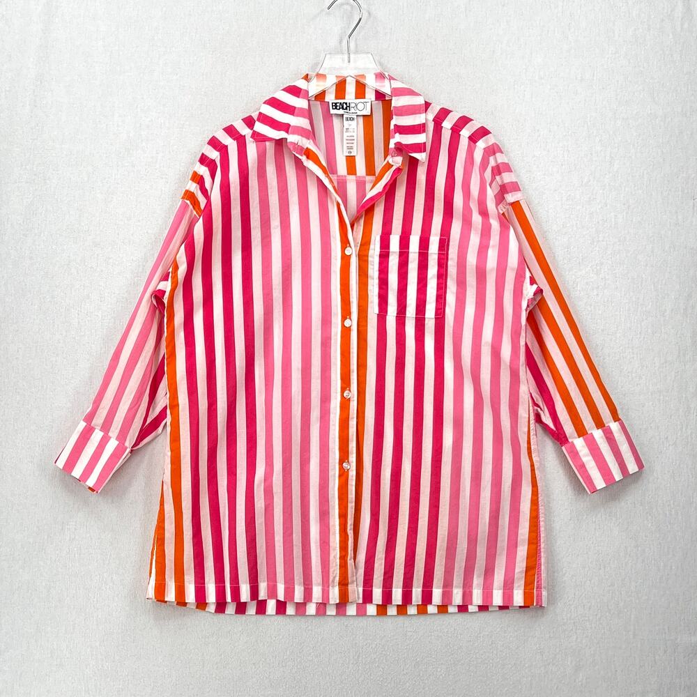 BEACH RIOT Alexa Sunset Stripes Button Down Shirt Womens Small Medium Pink White - Picture 3 of 13
